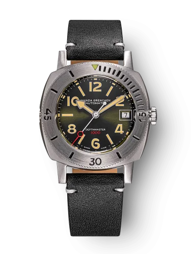 Stříbrné pánské hodinky Nivada Grenchen s koženým páskem Pacman Depthmaster 14103A09 39MM Automatic
