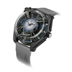 Černé pánské hodinky Mazzucato Watches s gumovým páskem LAX Dual Time Black / Grey - 48MM Automatic