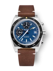Stříbrné pánské hodinky Nivada Grenchen s koženým páskem CHRONOSPORT Blue 77003A14 38MM Automatic