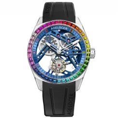 Strieborné pánske hodinky Agelocer Watches s gumovým pásikom Tourbillon Rainbow Series Silver / Blue 42MM