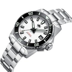 Men's silver Phoibos watch with steel strap Leviathan 200M - PY050E White Automatic 40MM