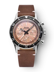Zilveren herenhorloge van Nivada Grenchen met leren riem Chronoking Mecaquartz Salamon Brown Leather 87043Q14 38MM