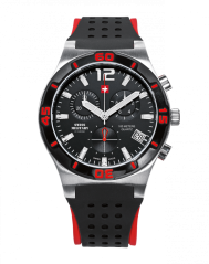 Men's silver Swiss Military Hanowa watch with rubber strap Chronograph SM34015.06 43MM
