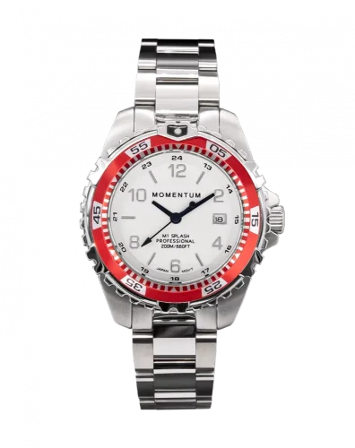Zilverkleurig herenhorloge van Momentum Watches met stalen riem band Splash White / Red 38MM