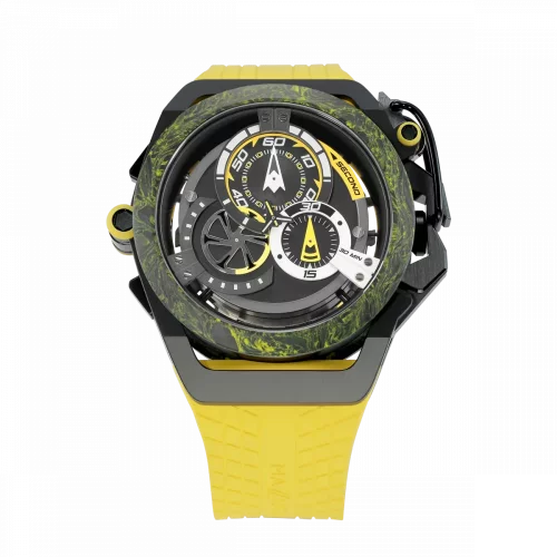 Zwart herenhorloge van Mazzucato met een rubberen band RIM Monza Black / Yellow - 48MM Automatic