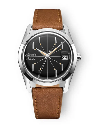 Stříbrné pánské hodinky Nivada Grenchen s koženým páskem Antarctic Spider 35011M14 35M