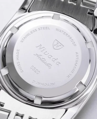 Strieborné pánske hodinky Nivada Grenchen s ocelovým opaskom Antarctic Spider Salmon Date 32042A04 38MM Automatic