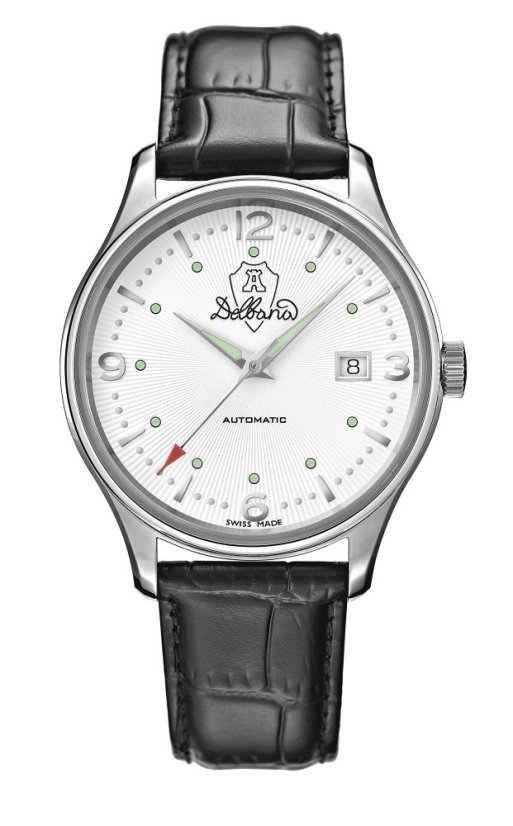 Reloj Delbana Watches Plata para hombre con correa de cuero Della Balda White Black 40MM Automatic