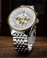 Miesten hopeinen Louis XVI -kello teräshihnalla Artagan 3420 - Silver Gold 47.5MM