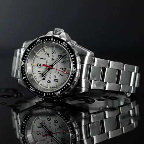 Relógio Marathon Watches prata para homens com pulseira de aço Arctic Edition Medium Diver's Automatic 36MM