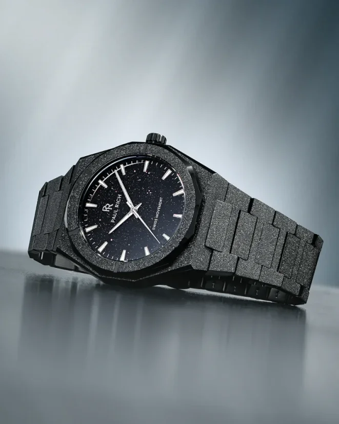 Men's black Paul Rich watch with steel strap Frosted Star Dust II - Void Black 43MM