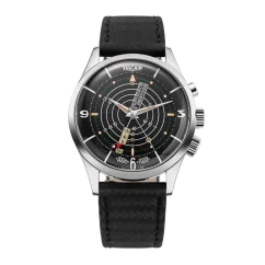 Silberne Herrenuhr Vulcain mit Lederband Nautical Heritage Black Beige Patina Steel Triple Caseback - Black Carbon Leather 42MM Automatic