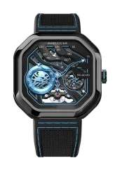 Men's black Agelocer Watch with rubber strap Volcano Series Black / Blue 44.5MM Automatic