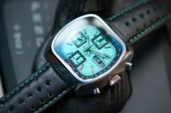 Zilverkleurig herenhorloge van Straton Watches met leren band Speciale Blue Sand Paper 42MM