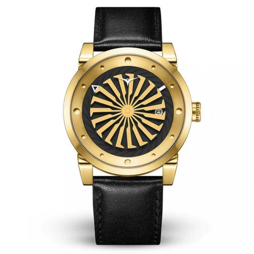 Męski złoty zegarek Zinvo z paskiem z prawdziwej skóry Blade 12K - Black 44MM