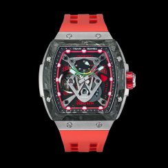 Srebrny zegarek męski Tsar Bomba Watch z gumką Neutron Limited Edition - Red 46MM Automatic