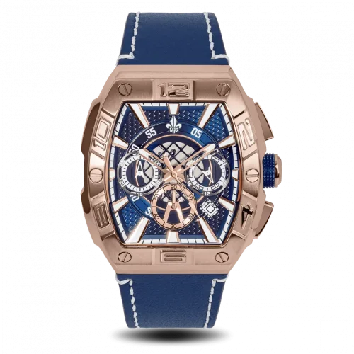 Men's gold Ralph Christian Watch with a leather strap The Intrepid Chrono  - Rose Gold / Blue 42,5MM
