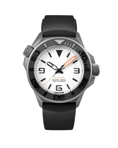 Herrenuhr aus Silber Undone Watches mit Gummiband AquaLume Black 43MM Automatic