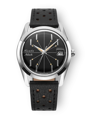 Stříbrné pánské hodinky Nivada Grenchen s koženým páskem Antarctic Spider 35011M40 35M