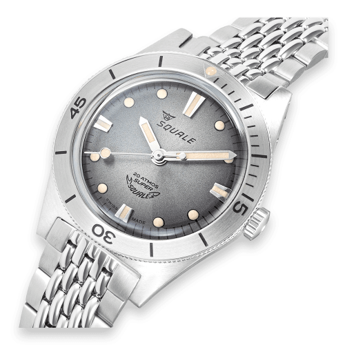 Męski srebrny zegarek Squale ze stalowym paskiem Super-Squale Sunray Grey Bracelet - Silver 38MM Automatic