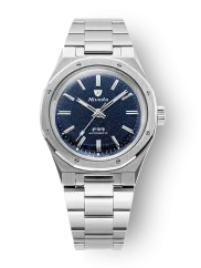 Men's silver Nivada Grenchen watch with steel strap F77 DARK BLUE 68010A77 37MM Automatic