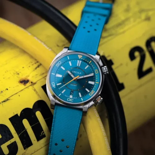 Zilverkleurig herenhorloge van Circula Watches met een rubberen band SuperSport - Blue 40MM Automatic