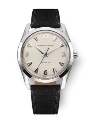 Relógio Nivada Grenchen prata para homens com pulseira de couro Antarctic 35001M17 35MM