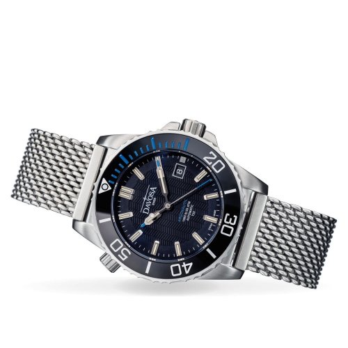 Relógio Davosa de prata para homem com pulseira de aço Argonautic Lumis Mesh - Silver/Blue 43MM Automatic