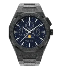 Men's black Paul Rich watch with steel strap Frosted Star Dust II Moonphase - Black 43MM