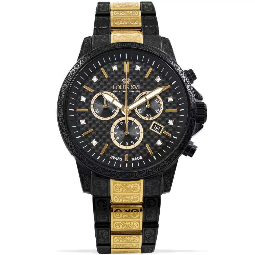 Relógio Louis XVI masculino preto com pulseira de aço Palais