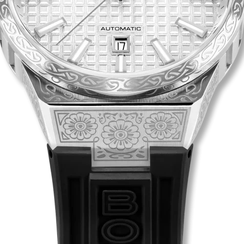 Srebrni muški sat Bomberg Watches s gumicom DIAMOND WHITE 43MM Automatic