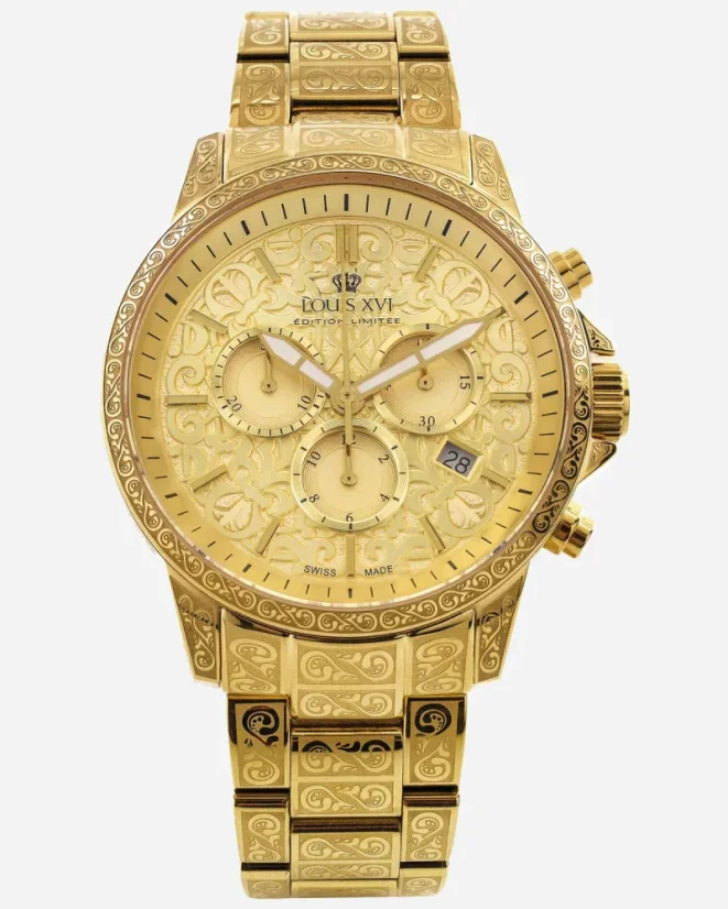 Zlaté pánské hodinky Louis XVI s ocelovým páskem Palais Royale No Diamond 1801 - Gold 43MM