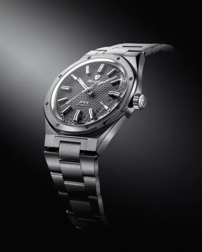 Men's silver Nivada Grenchen watch with steel strap F77 TITANIUM ANTHRACITE 68006A77 37MM Automatic