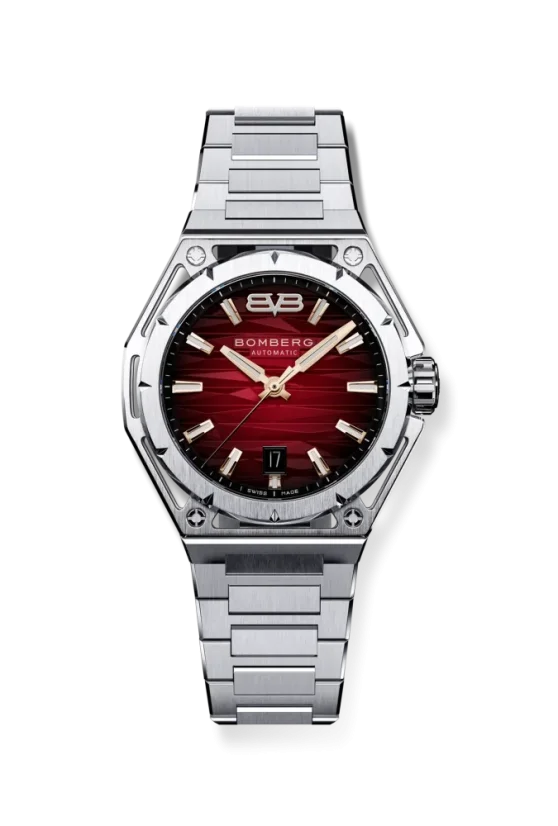 Men's silver Bomberg Watch with steel strap EDGE RED 43MM Automatic