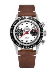 Men's silver Nivada Grenchen watch with leather strap Closed Caseback Chronomaster Paul Newman Inter.Bezel 86054M14LC 38MM