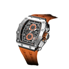 Men's silver Tsar Bomba Watch with a rubber band TB8204Q - Silver / Orange 43,5MM