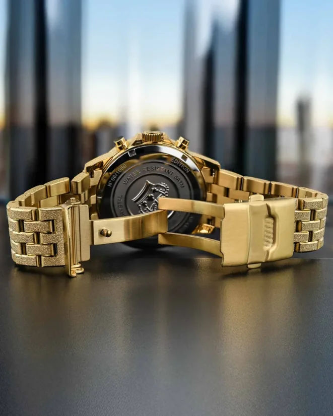 Zlaté pánské hodinky Louis XVI s ocelovým páskem Frosted Aramis 2.0 With Diamonds - 3601 Gold 43MM