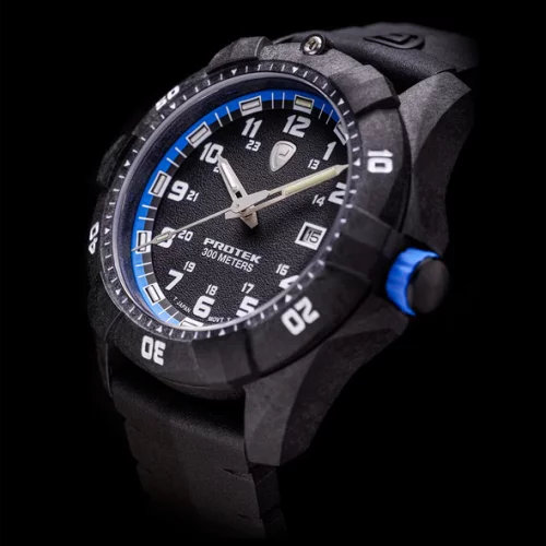 Zwart herenhorloge van ProTek Watches met een rubberen band Dive Series 1003 42MM