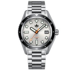 Męski srebrny zegarek Phoibos Watches ze stalowym paskiem Argo PY052E - Automatic 40,5MM