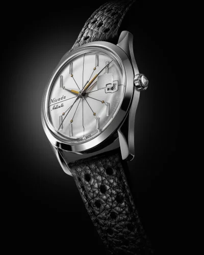 Relógio Nivada Grenchen bracelete de prata com pele para homem Antarctic Spider 35012M15 35M