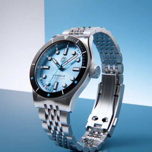 Muški srebrni sat Henryarcher Watches s čeličnim remenom Nordsø - Glacier Cyan Moon Gray 40MM Automatic