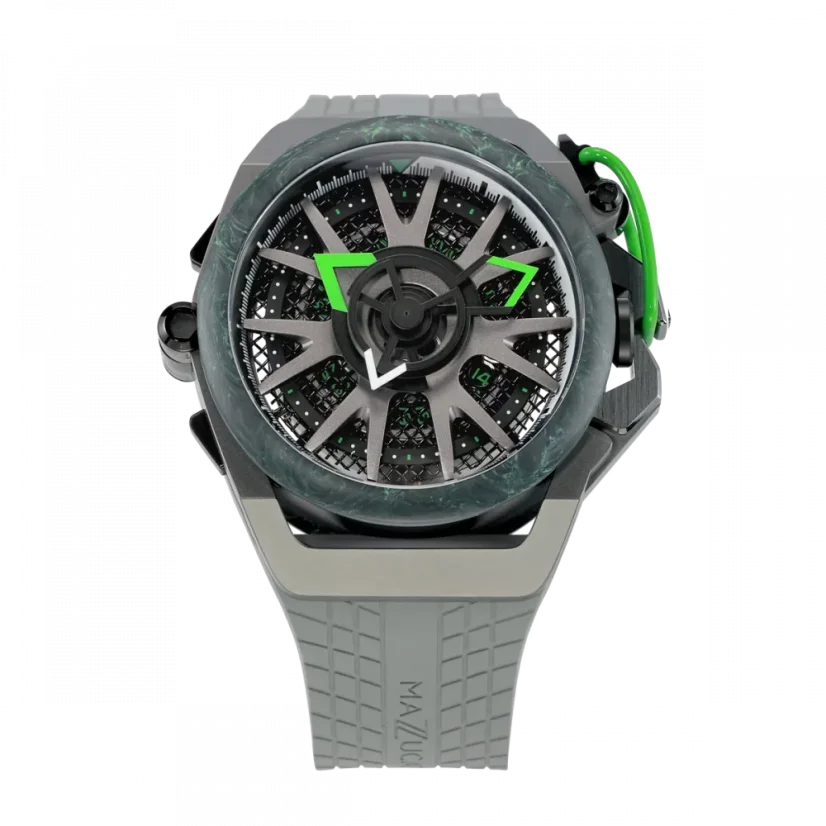 Men's Mazzucato black watch with rubber strap RIM Monza Black / Green - 48MM Automatic
