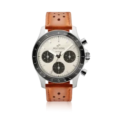 Ασημένιο ρολόι About Vintage για άντρες με ζώνη από γνήσιο δέρμα 1960 Racing Chronograph Steel / White 40 MM