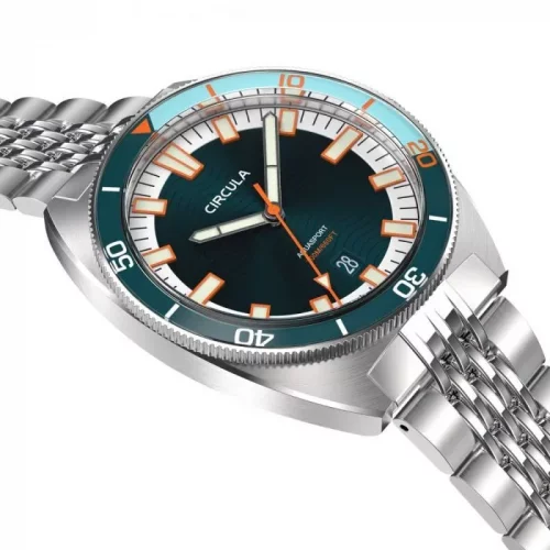 Stříbrné pánské hodinky Circula s ocelovým páskem AquaSport II - Blue 40MM Automatic
