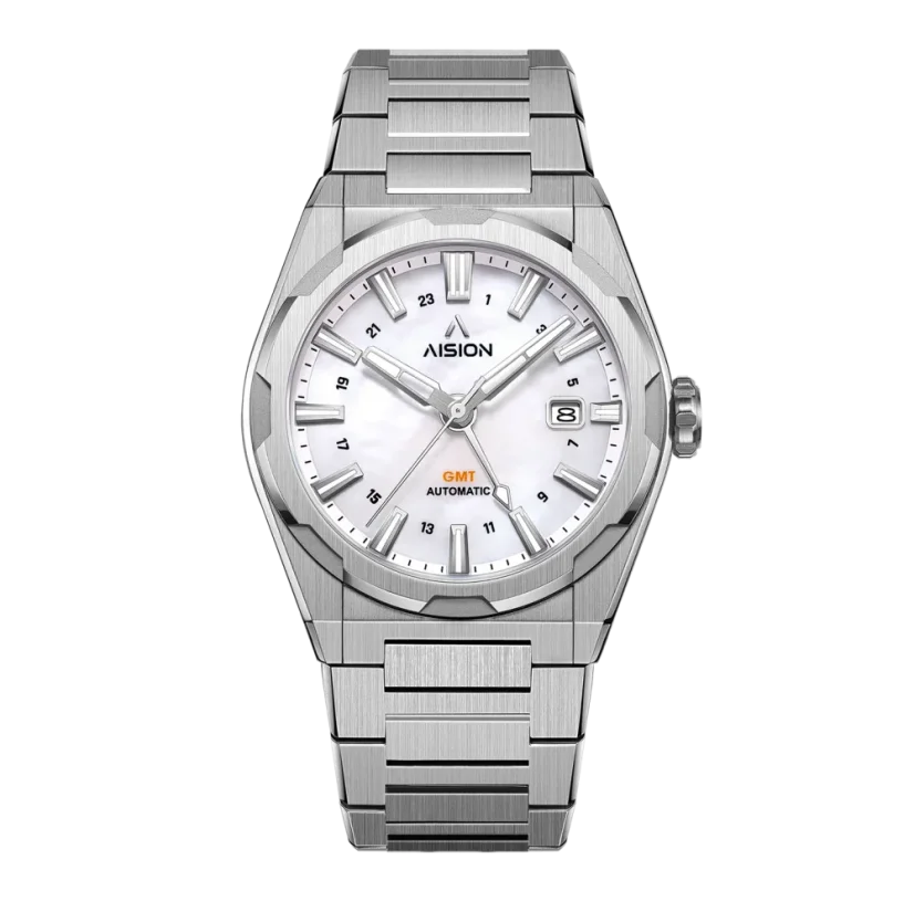 Men's silver Aisiondesign Watches with steel HANG GMT - White MOP 41MM Automatic