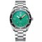 Męski srebrny zegarek Phoibos Watches ze stalowym paskiem Reef Master 200M - Shamrock Green Automatic 42MM