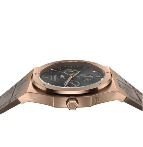 Reloj Valuchi Watches oro para hombre con correa de cuero Lunar Calendar - Rose Gold Brown Leather 40MM
