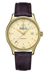 Zlaté pánské hodinky Delbana s koženým páskem Della Balda Gold 40MM Automatic