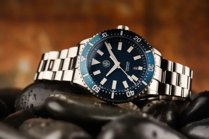 Ασημένιο ρολόι NTH Watches για άντρες με ιμάντα από χάλυβα 2K1 Subs Thresher No Date - Blue Automatic 43,7MM