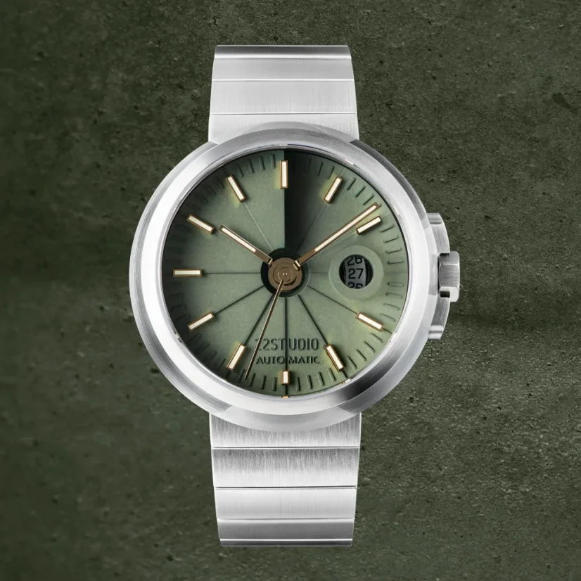 Relógio 22Designstudio Watches prata para homem com bracelete em aço Concrete Sport Olive Green 45MM Automati